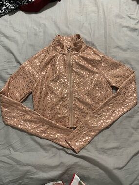 3/$30 Pink Cropped Rose Gold Leopard Print Athletic Zip-Up Jacket